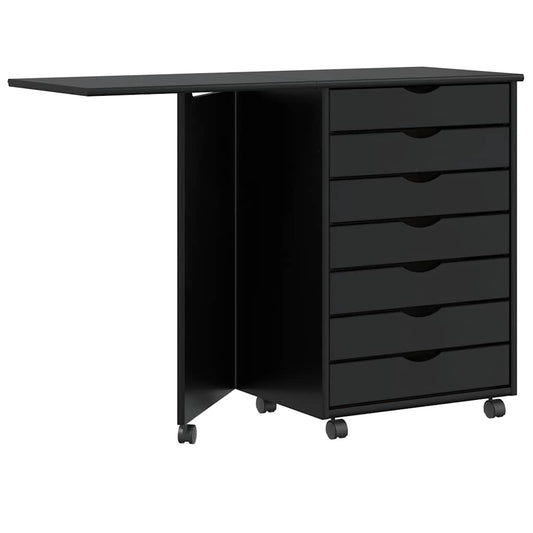 Rolling Cabinet with Desk MOSS Black Solid Wood Pine