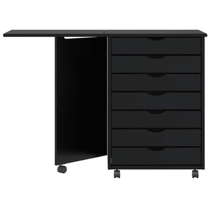 Rolling Cabinet with Desk MOSS Black Solid Wood Pine