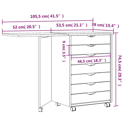 Rolling Cabinet with Desk MOSS Black Solid Wood Pine