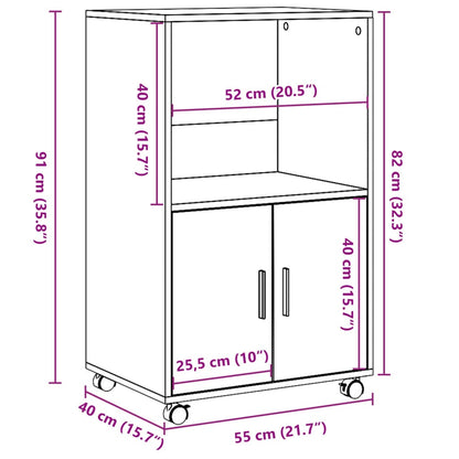 Rolling Cabinet Black 55x40x91 cm Engineered Wood