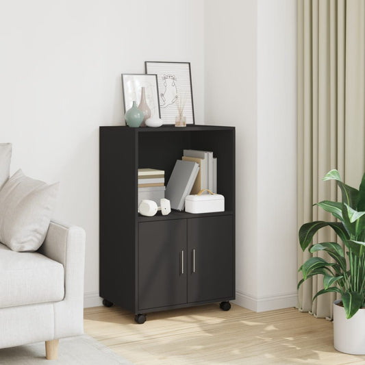 Rolling Cabinet Black 55x40x91 cm Engineered Wood