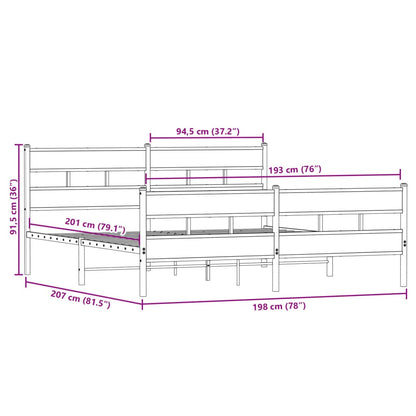 Metal Bed Frame without Mattress Sonoma Oak 193x203 cm