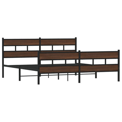 Metal Bed Frame without Mattress Brown Oak 180x200 cm Super King