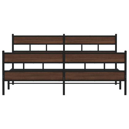 Metal Bed Frame without Mattress Brown Oak 180x200 cm Super King
