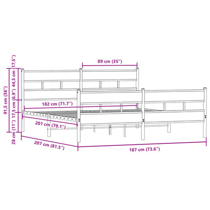 Metal Bed Frame without Mattress Brown Oak 180x200 cm Super King