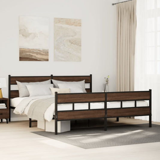 Metal Bed Frame without Mattress Brown Oak 180x200 cm Super King