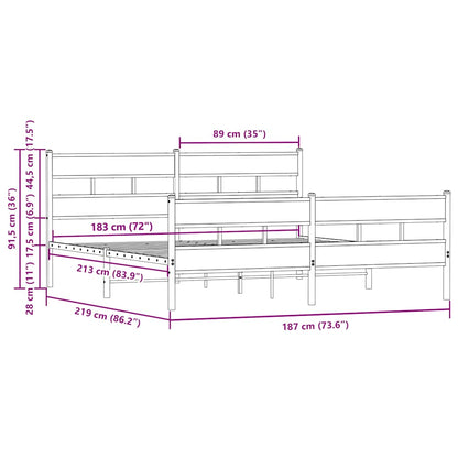 Metal Bed Frame without Mattress Brown Oak 183x213 cm