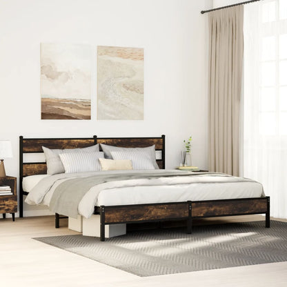 Metal Bed Frame without Mattress Smoked Oak 180x200 cm Super King