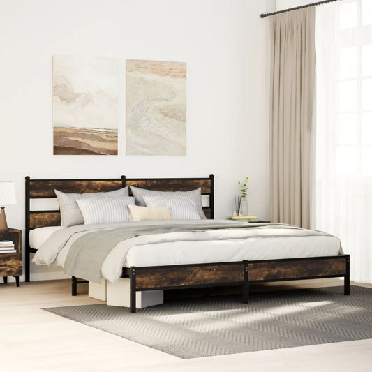 Metal Bed Frame without Mattress Smoked Oak 180x200 cm Super King