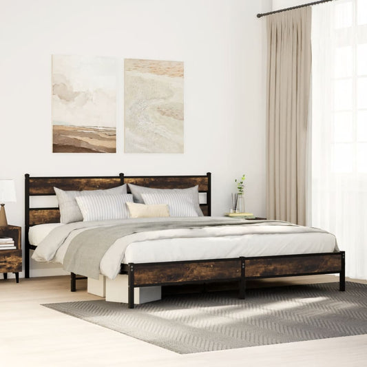 Metal Bed Frame without Mattress Smoked Oak 200x200 cm