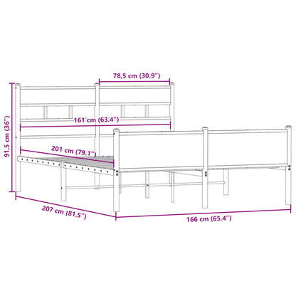 Metal Bed Frame without Mattress Smoked Oak 160x200 cm