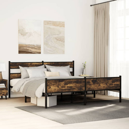 Metal Bed Frame without Mattress Smoked Oak 193x203 cm