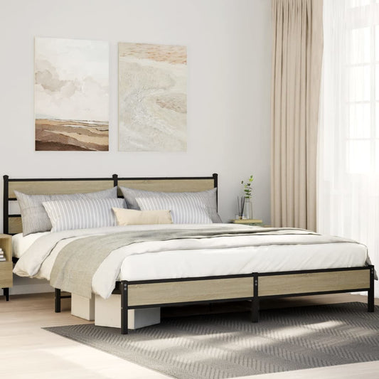 Metal Bed Frame without Mattress Sonoma Oak 193x203 cm