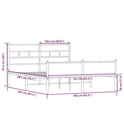 Metal Bed Frame without Mattress Sonoma Oak 160x200 cm