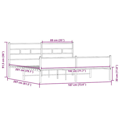 Metal Bed Frame without Mattress Sonoma Oak 180x200 cm Super King