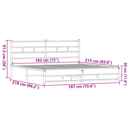 Metal Bed Frame without Mattress Brown Oak 183x213 cm