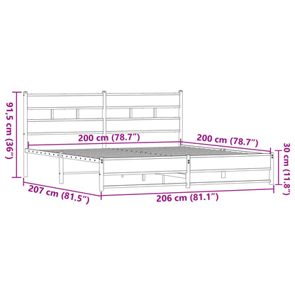 Metal Bed Frame without Mattress Brown Oak 200x200 cm