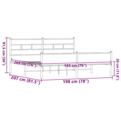 Metal Bed Frame without Mattress Brown Oak 193x203 cm