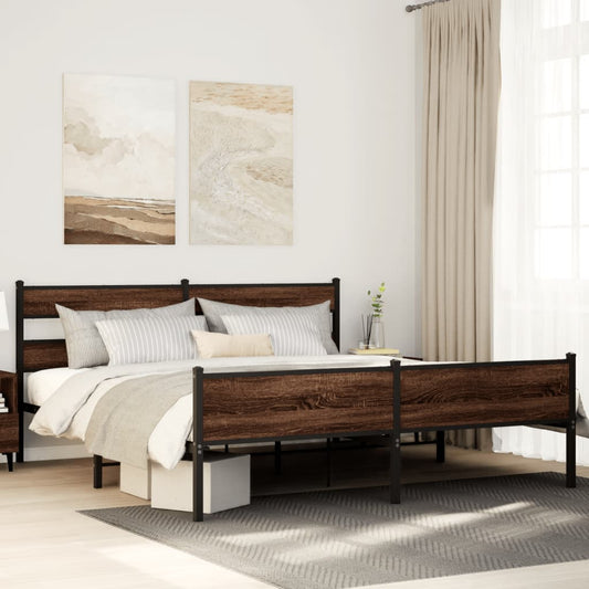 Metal Bed Frame without Mattress Brown Oak 193x203 cm