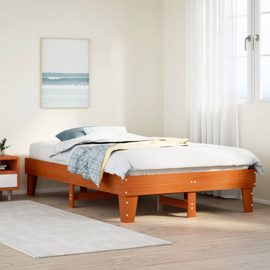Bed Frame without Mattress Wax Brown 135x190 cm Double Solid Wood Pine