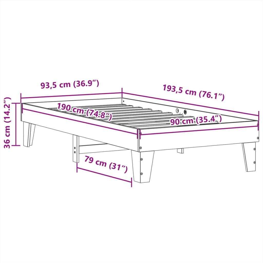 Bed Frame without Mattress White 90x190 cm Single Solid Wood Pine