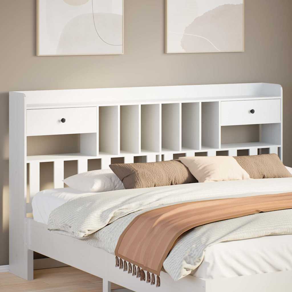 Headboard with Storage White 180 cm Solid Wood Pine