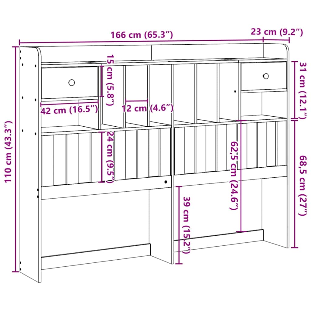 Headboard with Storage 160 cm Solid Wood Pine