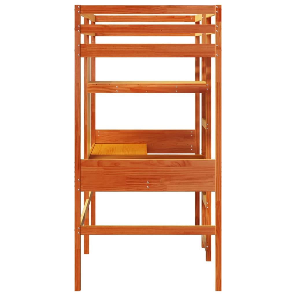 Loft Bed Frame with Desk and Shelves Wax Brown 90x200cm Solid Wood Pine