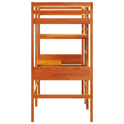 Loft Bed Frame with Desk and Shelves Wax Brown 90x200cm Solid Wood Pine