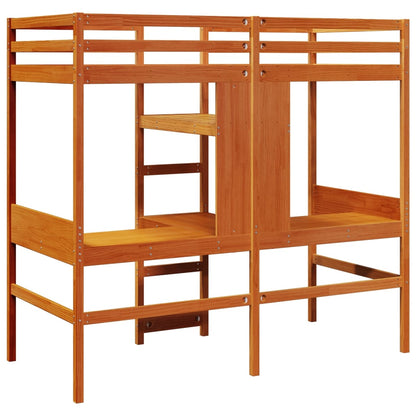 Loft Bed Frame with Desk and Shelves Wax Brown 90x200cm Solid Wood Pine