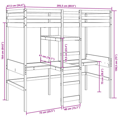 Loft Bed Frame without Mattress White 80x200cm Solid Wood Pine