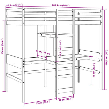 Loft Bed Frame without Mattress Wax Brown 80x200cm Solid Wood Pine