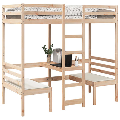 Loft Bed Frame with Desk and Chairs 90x200cm Solid Wood Pine