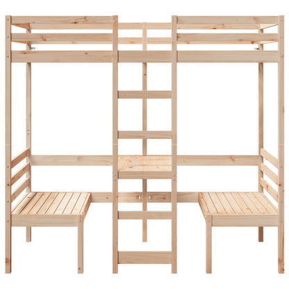 Loft Bed Frame with Desk and Chairs 90x200cm Solid Wood Pine