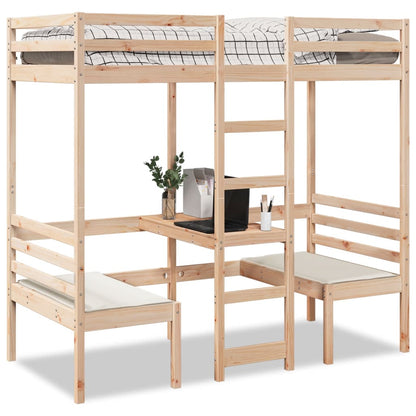 Loft Bed Frame with Desk and Chairs 90x200cm Solid Wood Pine
