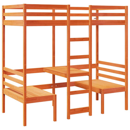 Loft Bed Frame with Desk and Chairs Wax Brown 90x200cm Solid Wood Pine
