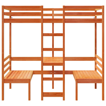 Loft Bed Frame with Desk and Chairs Wax Brown 90x200cm Solid Wood Pine