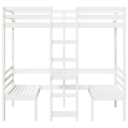 Loft Bed Frame with Desk and Chairs White 80x200cm Solid Wood Pine