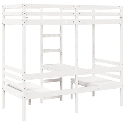 Loft Bed Frame with Desk and Chairs White 80x200cm Solid Wood Pine