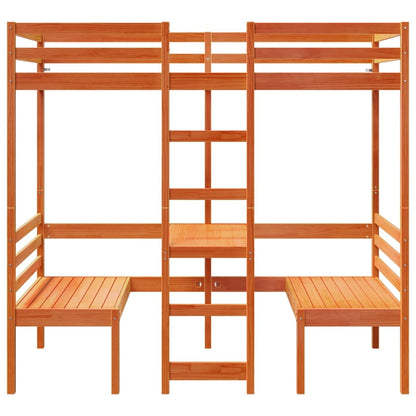 Loft Bed Frame with Desk and Chairs Wax Brown 80x200cm Solid Wood Pine