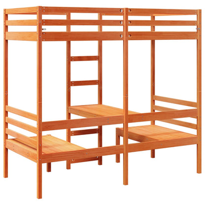 Loft Bed Frame with Desk and Chairs Wax Brown 80x200cm Solid Wood Pine