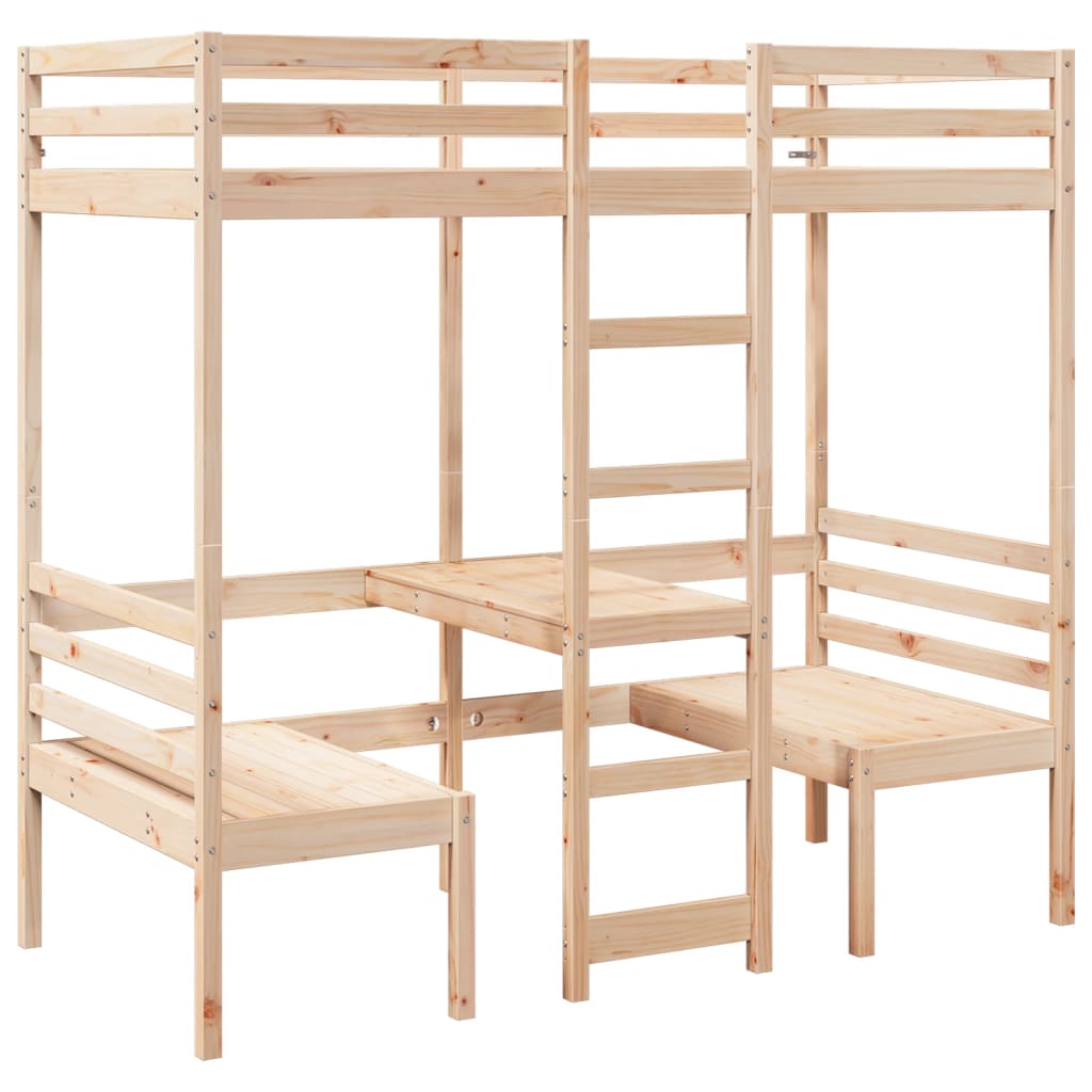 Loft Bed Frame with Desk and Chairs 90x190cm Solid Wood Pine