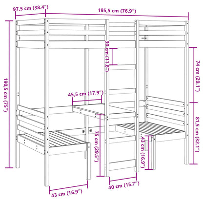 Loft Bed Frame with Desk and Chairs 90x190cm Solid Wood Pine