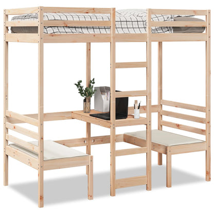 Loft Bed Frame with Desk and Chairs 90x190cm Solid Wood Pine