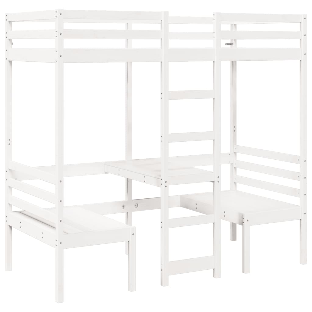 Loft Bed Frame with Desk and Chairs White 90x190cm Solid Wood Pine