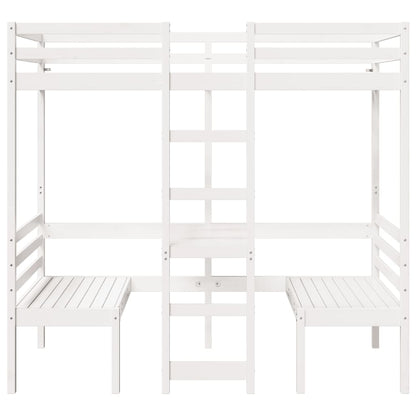Loft Bed Frame with Desk and Chairs White 90x190cm Solid Wood Pine