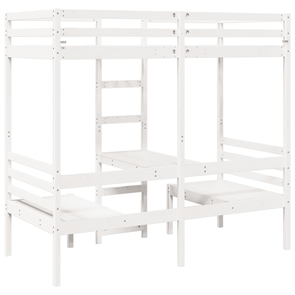 Loft Bed Frame with Desk and Chairs White 90x190cm Solid Wood Pine