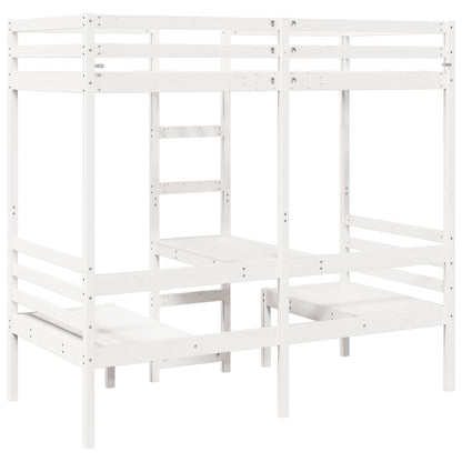 Loft Bed Frame with Desk and Chairs White 90x190cm Solid Wood Pine