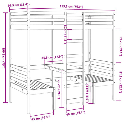 Loft Bed Frame with Desk and Chairs White 90x190cm Solid Wood Pine