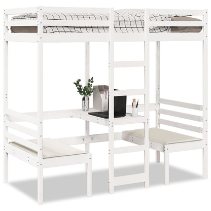 Loft Bed Frame with Desk and Chairs White 90x190cm Solid Wood Pine